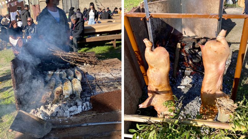 サルデーニャ島名物　豚の丸焼きマイアレットとお魚の丸焼き