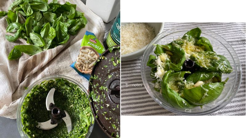 ぶんぶんチョッパーでバジルソースを作っている所